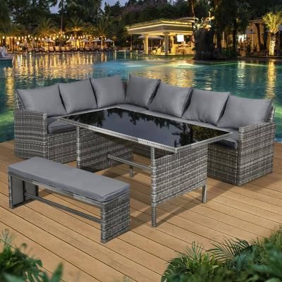 Fiji Rattan 8 Seater Corner Dining Set - Pewter Grey