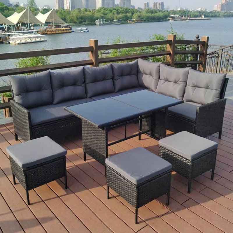 Fiji KD Rattan 8 Seat Corner Dining Set - Black