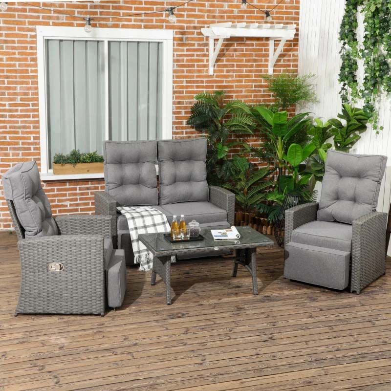 4 Seater Rattan Garden Furniture Set - Grey