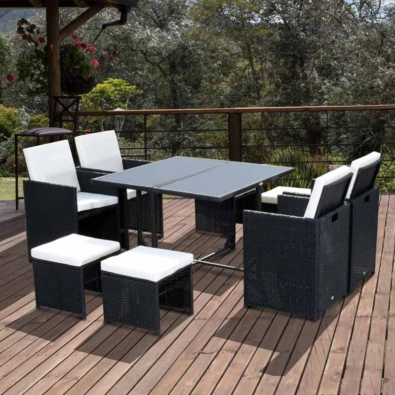 8-Seater Rattan Dining Table and Chair Set - Black & White