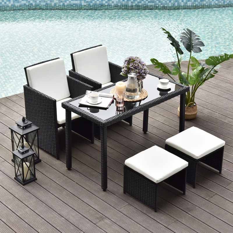 4-Seater Rattan Table & Chair Set - Black & Cream White