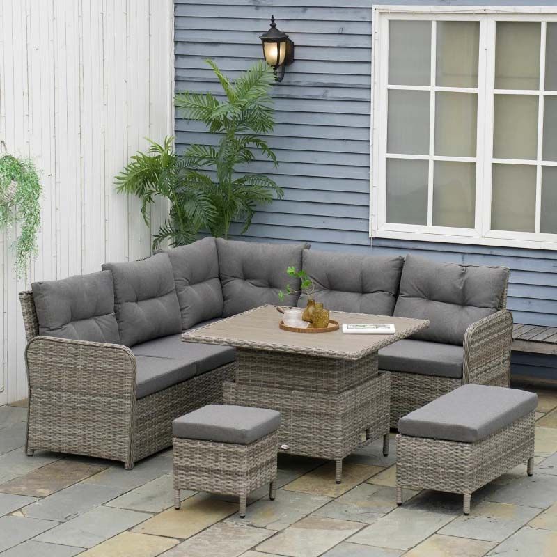 7 Seater Rattan Garden Furniture Set - Grey