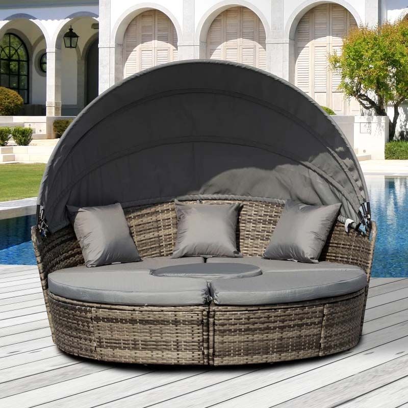 4-Seater Rattan Garden Furniture Set With Canopy - Grey