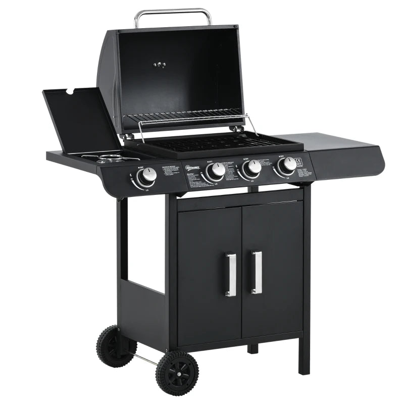 3+1 Burner Gas BBQ Grill, 110L x 50W x 100Hcm, Grey/Black