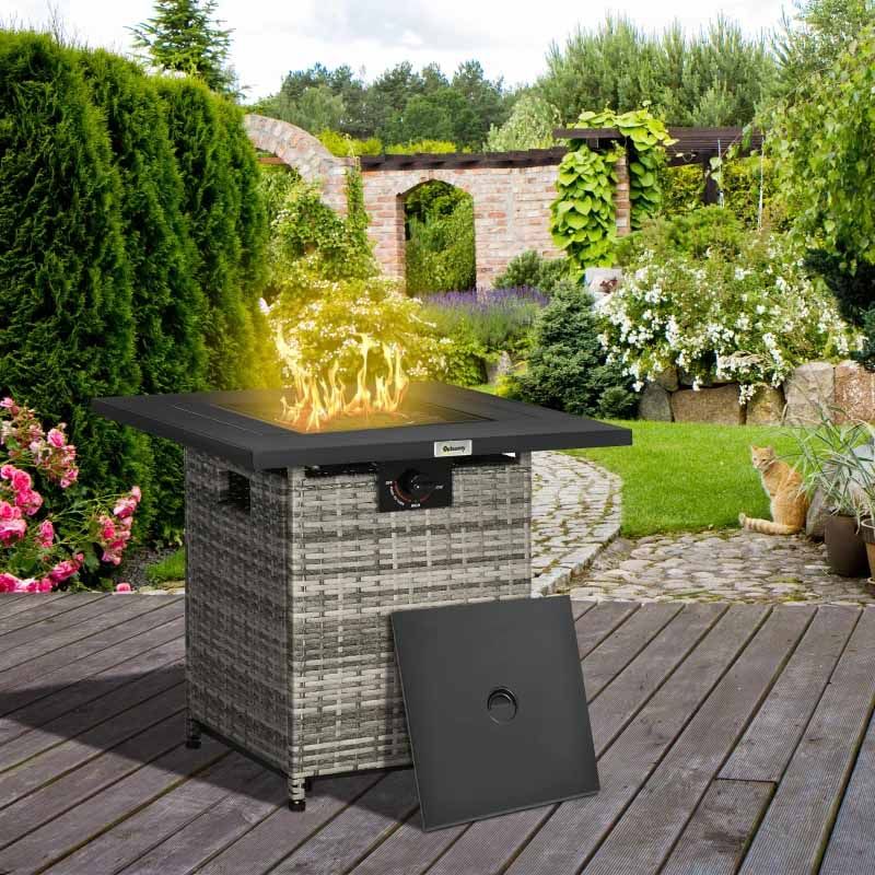 Rattan Gas Fire Pit Table - Grey/Black