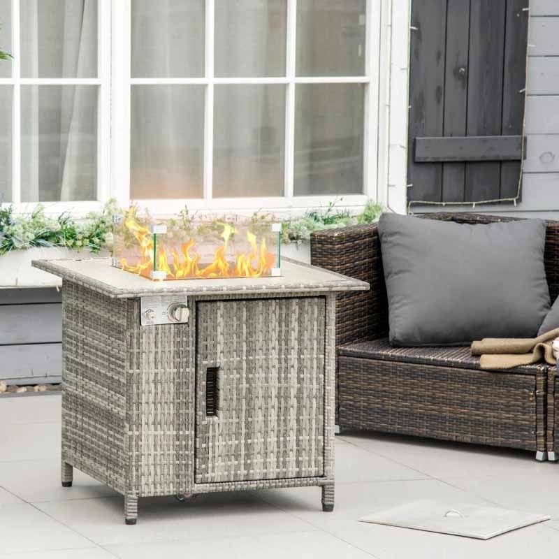 Rattan Gas Fire Pit Table - Grey
