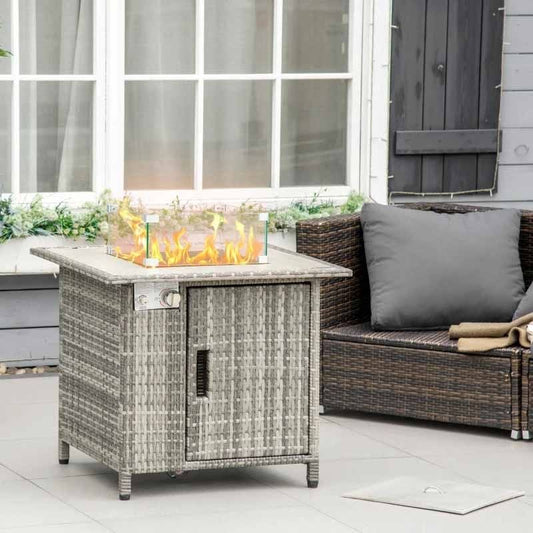 Rattan Gas Fire Pit Table - Grey