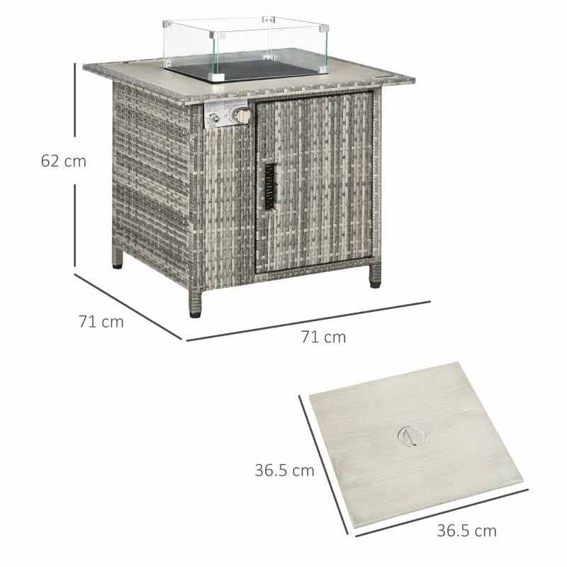 Rattan Gas Fire Pit Table - Grey