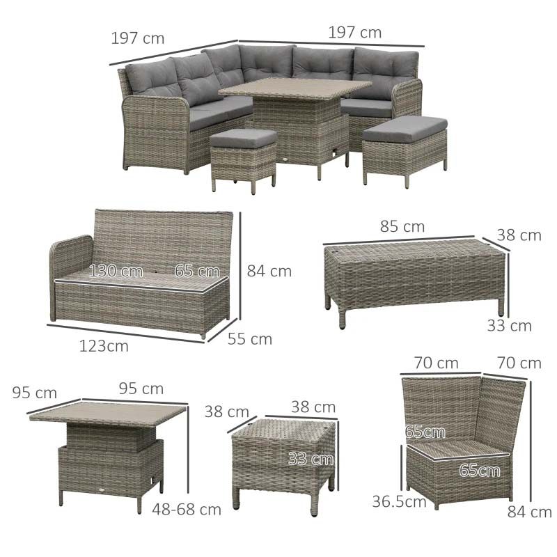 7 Seater Rattan Garden Furniture Set - Grey