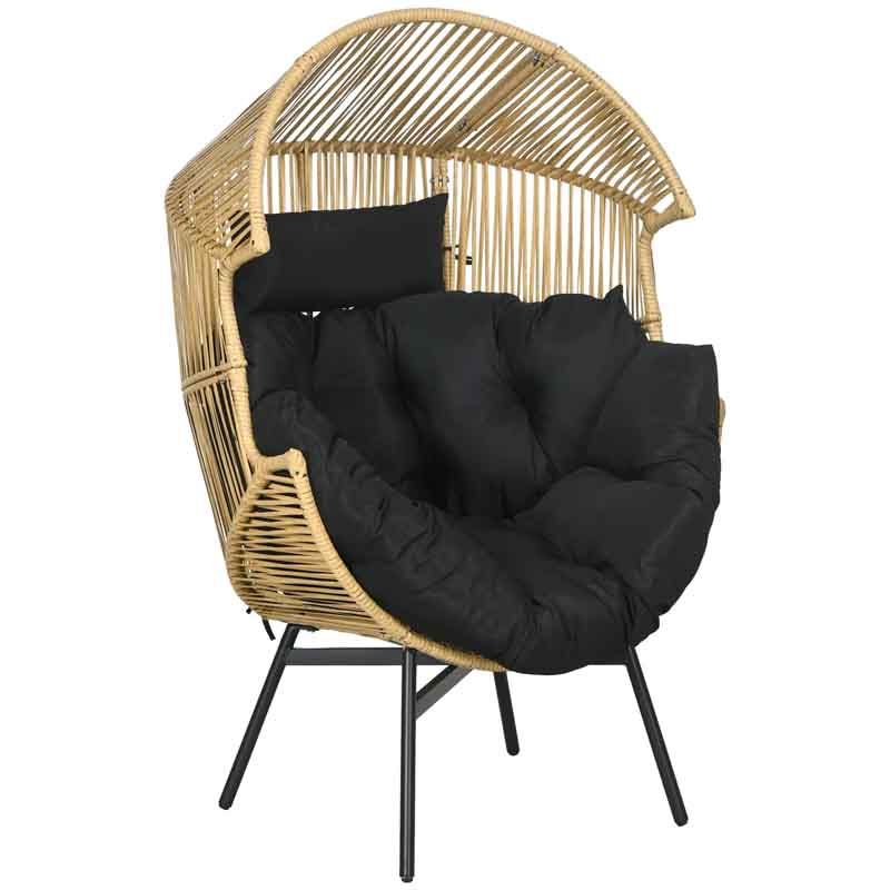 Rattan Egg Chair with Cushion - Sand / Black