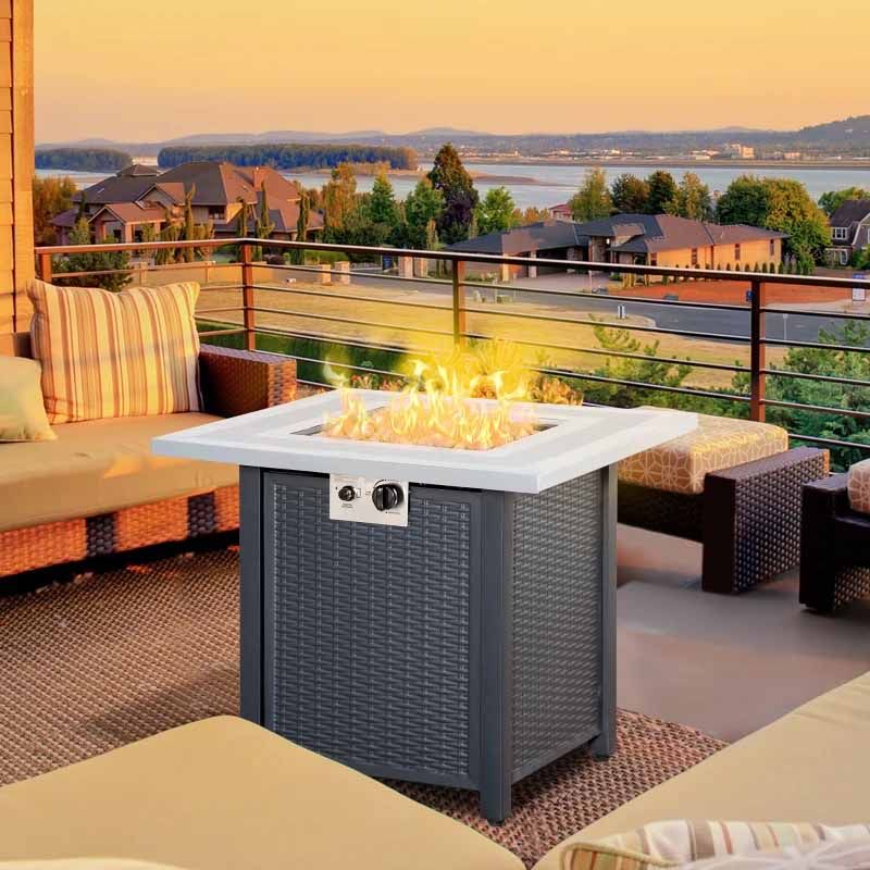 Square Propane Gas Fire Pit Table - Black/Grey