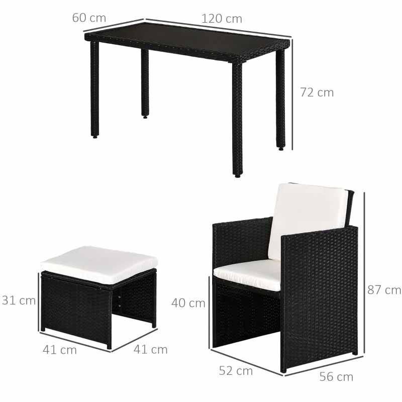 4-Seater Rattan Table & Chair Set - Black & Cream White