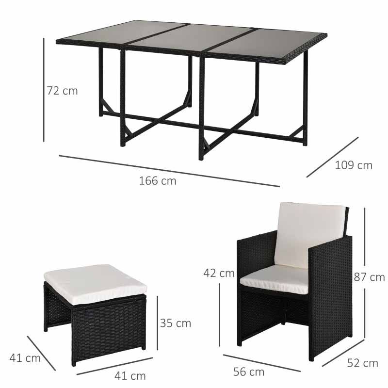 11 Piece Rattan Dining Patio Set with Cushions - Black & White