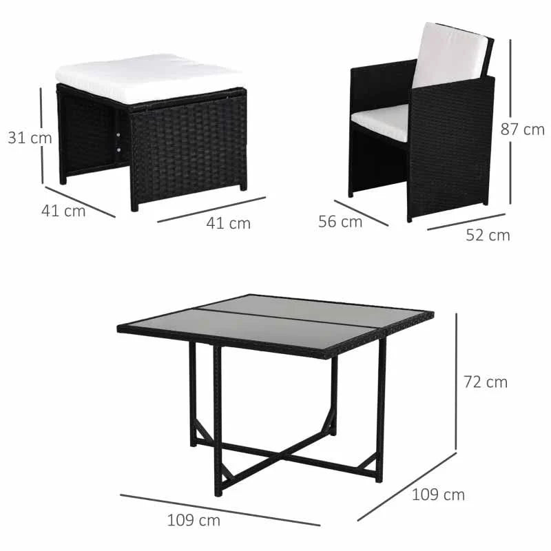 8-Seater Rattan Dining Table and Chair Set - Black & White