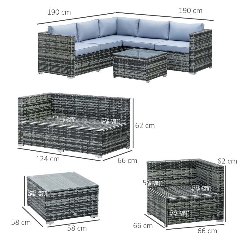 5 Seater Rattan Garden Furniture Set - Grey