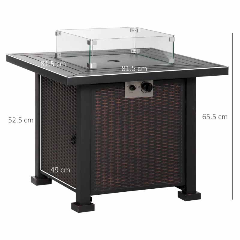 Square Propane Gas Fire Pit Table - Black
