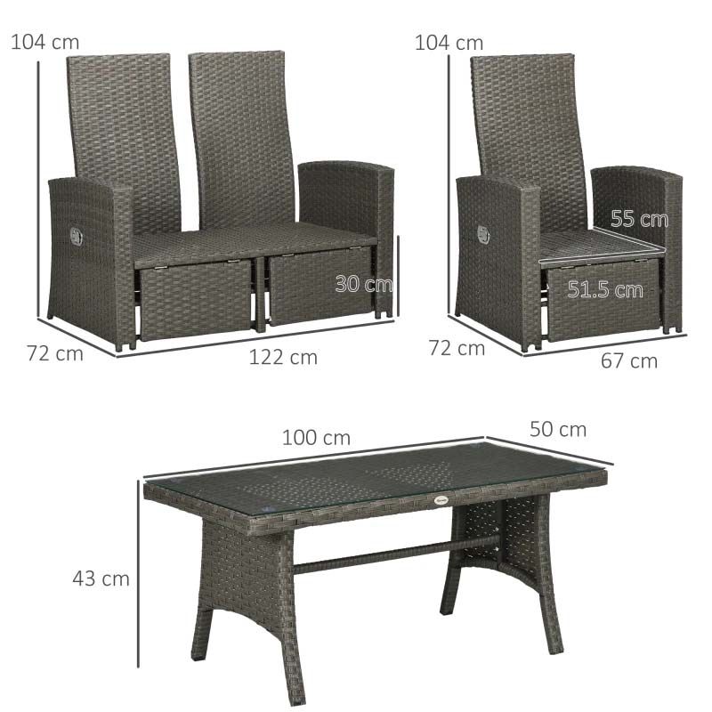 4 Seater Rattan Garden Furniture Set - Grey