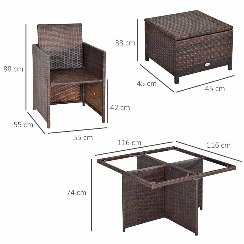 8-Seater Rattan Dining Table & Chairs Set - Brown