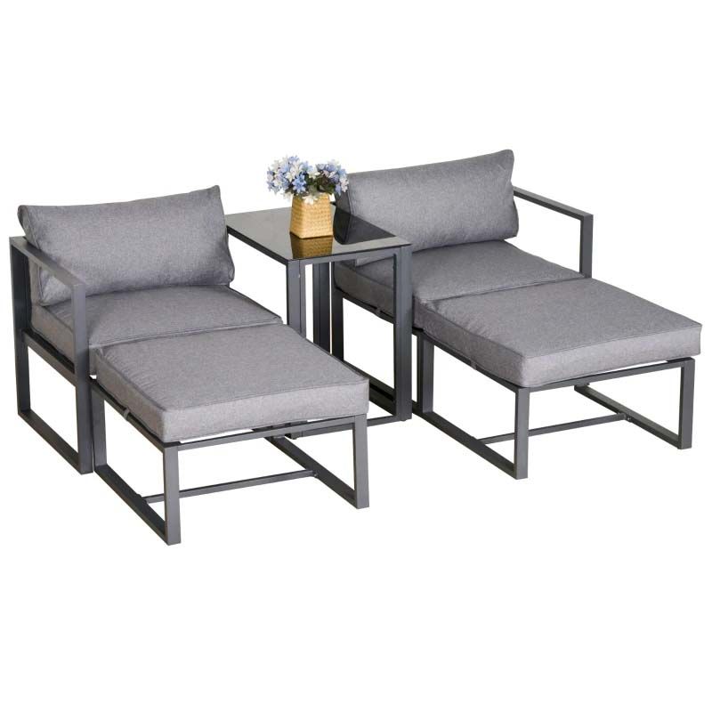 5 Piece Sun Lounger Set With Cushions - Grey