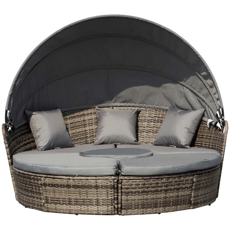 4-Seater Rattan Garden Furniture Set With Canopy - Grey