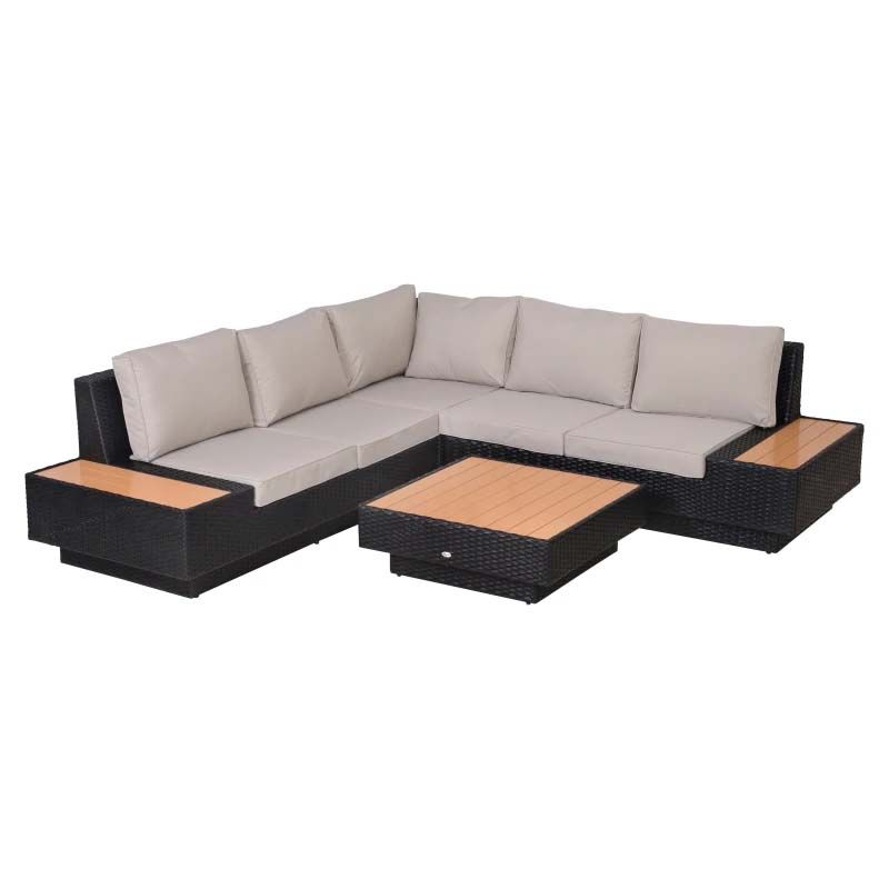 5-Seater Corner Rattan Furniture Garden Set - Black / Beige
