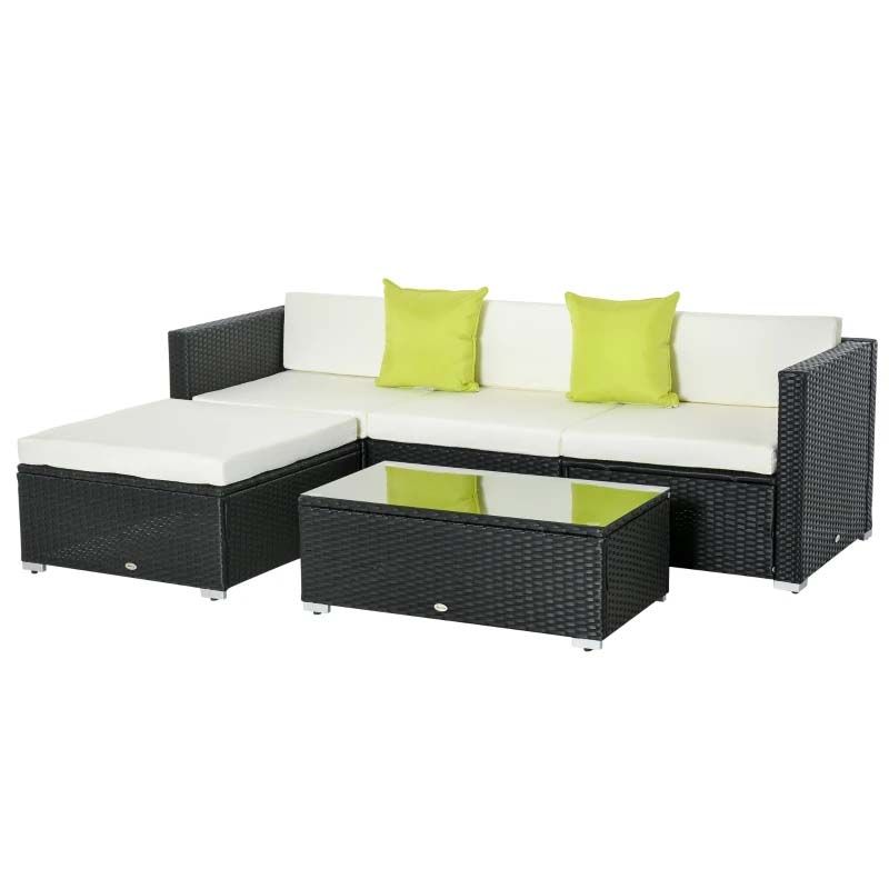 5 Piece Rattan Garden Furniture Set - Cream White/Black
