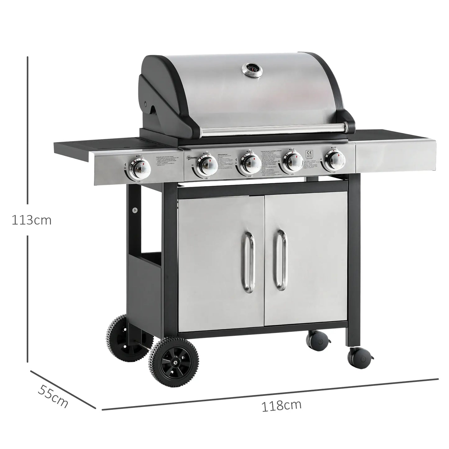 Gas Barbecue Grill 4+1 Burner w/ Side Burner Warming Rack, Stainless Steel