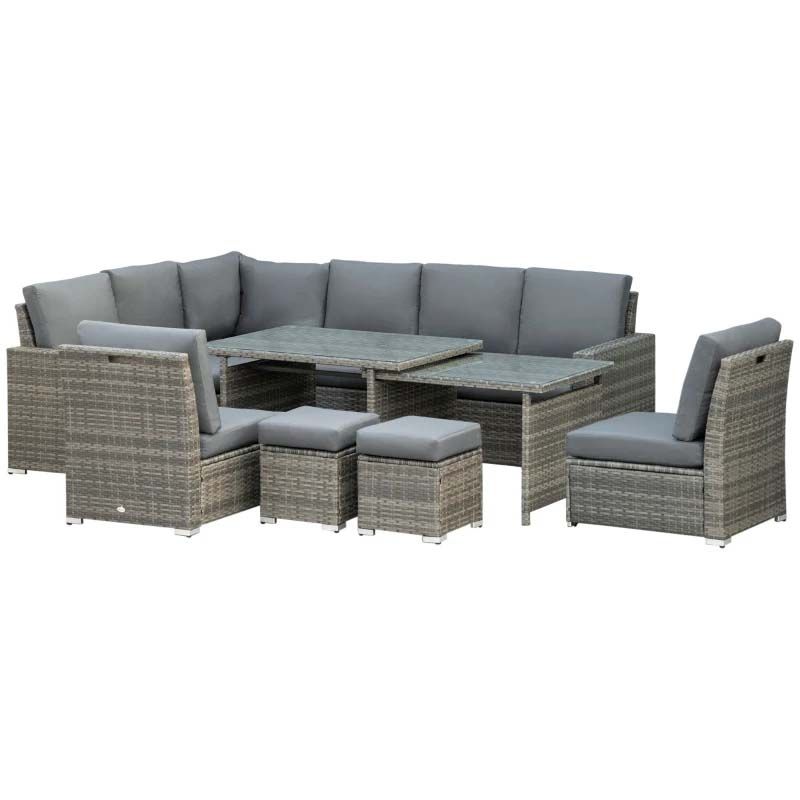 10 Seater Rattan Garden Furniture Set - Grey