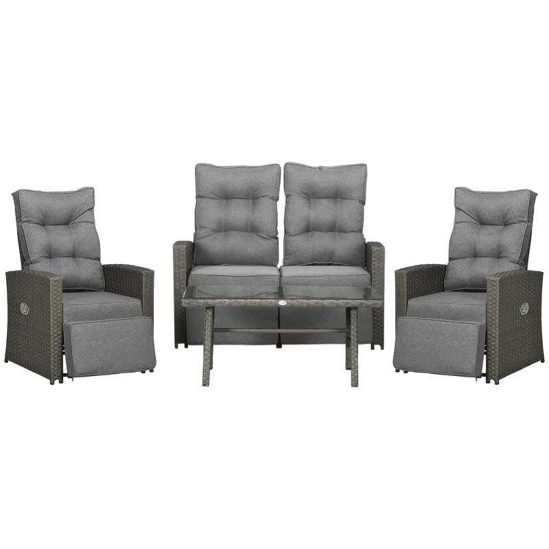 4 Seater Rattan Garden Furniture Set - Grey