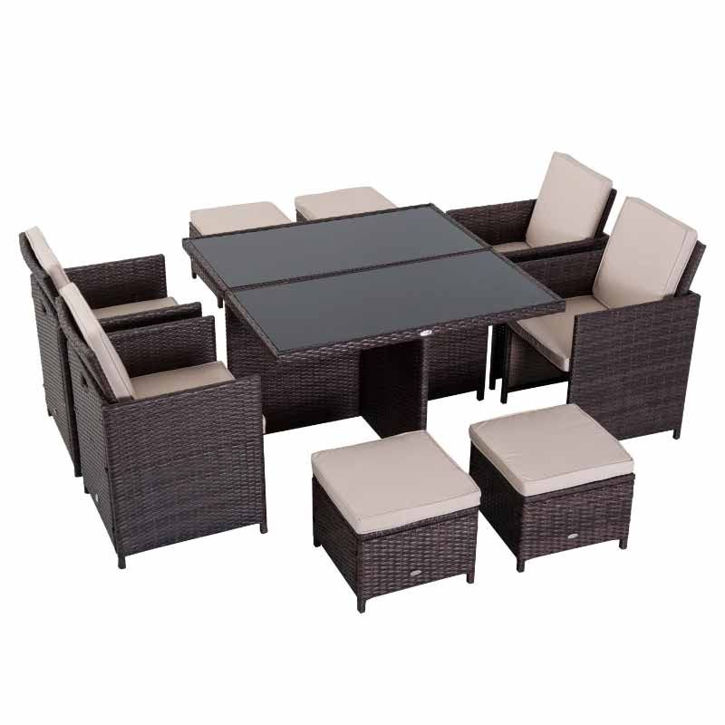 8-Seater Rattan Dining Table & Chairs Set - Brown