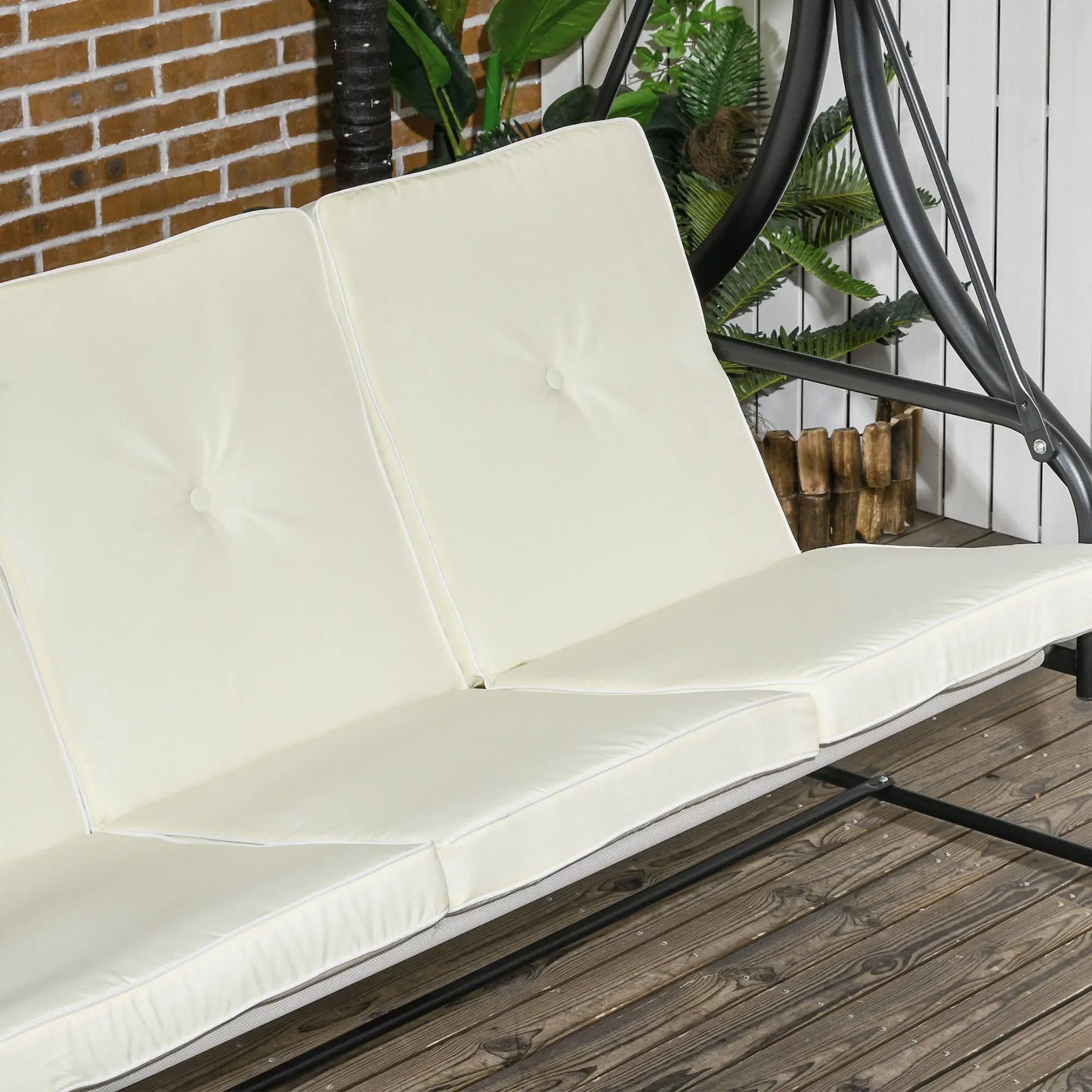3 Seater Canopy Swing Chair with Adjustable Canopy and Metal Frame, Cream/White