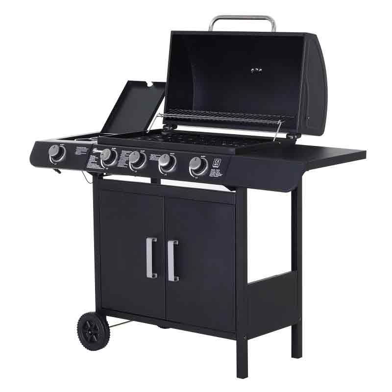 4+1 Deluxe Steel Gas BBQ Grill With Two Wheels - Black