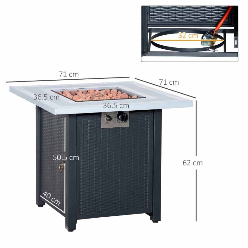 Square Propane Gas Fire Pit Table - Black/Grey