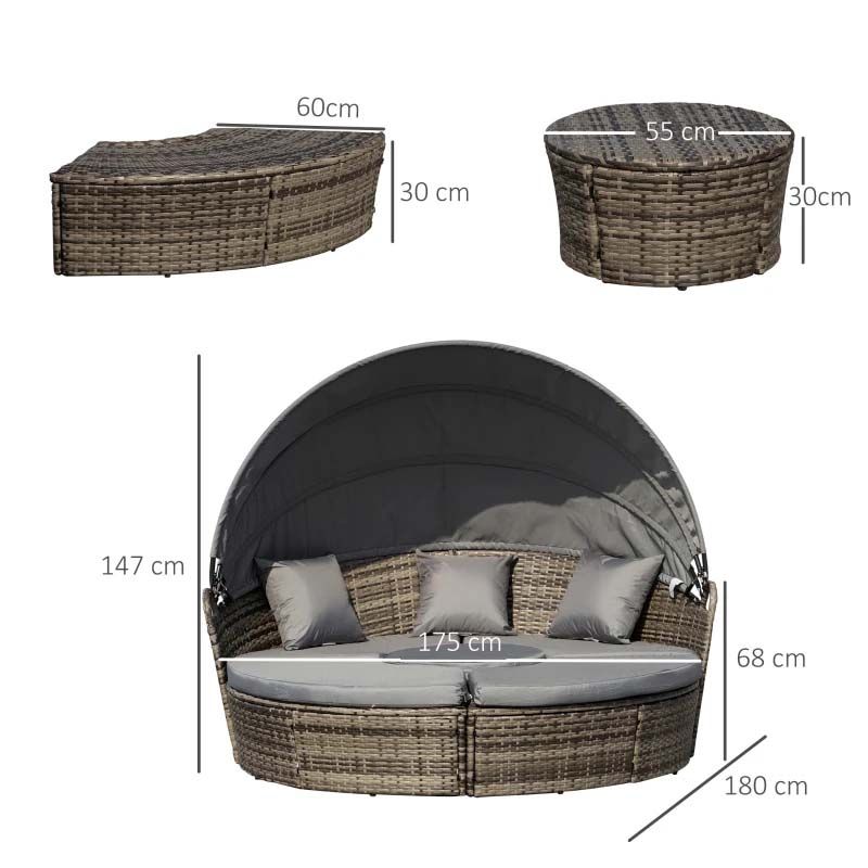4-Seater Rattan Garden Furniture Set With Canopy - Grey
