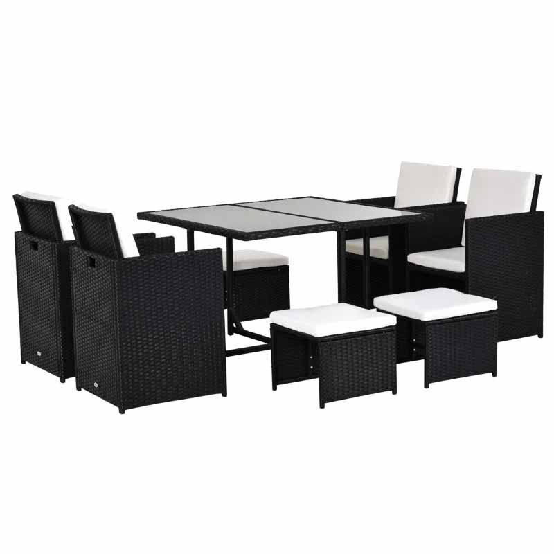 8-Seater Rattan Dining Table and Chair Set - Black & White