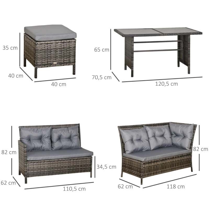 8-Seater Rattan Garden Furniture Set - Grey