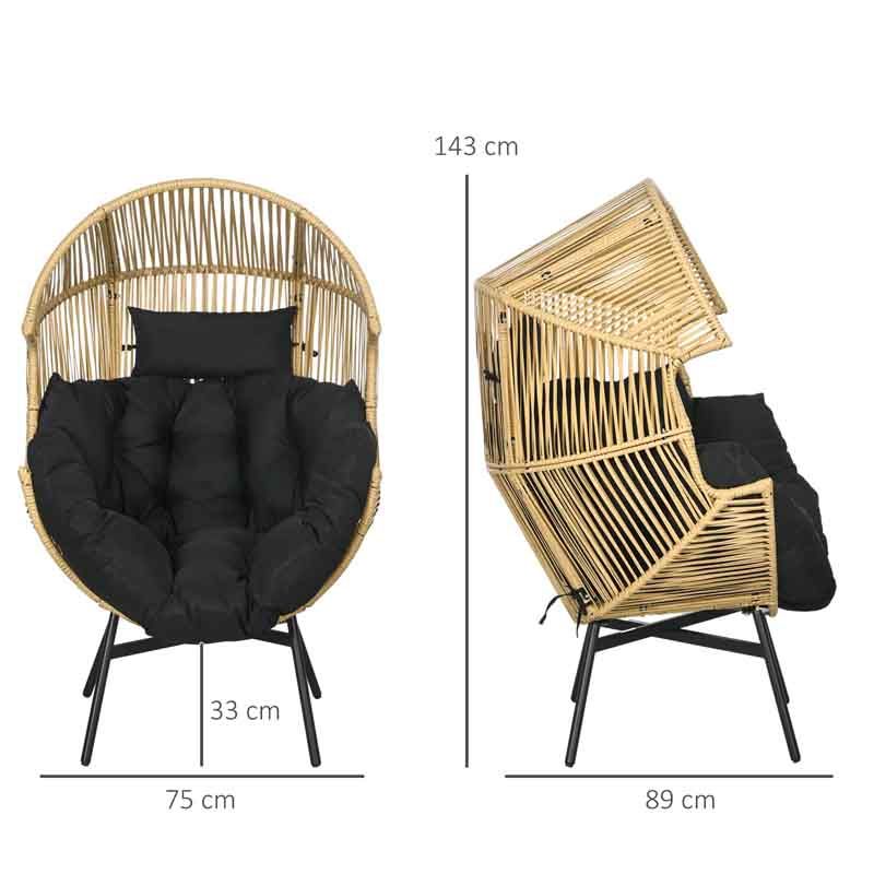 Rattan Egg Chair with Cushion - Sand / Black