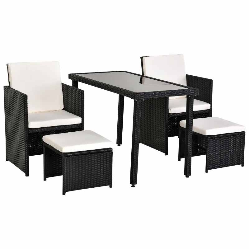 4-Seater Rattan Table & Chair Set - Black & Cream White