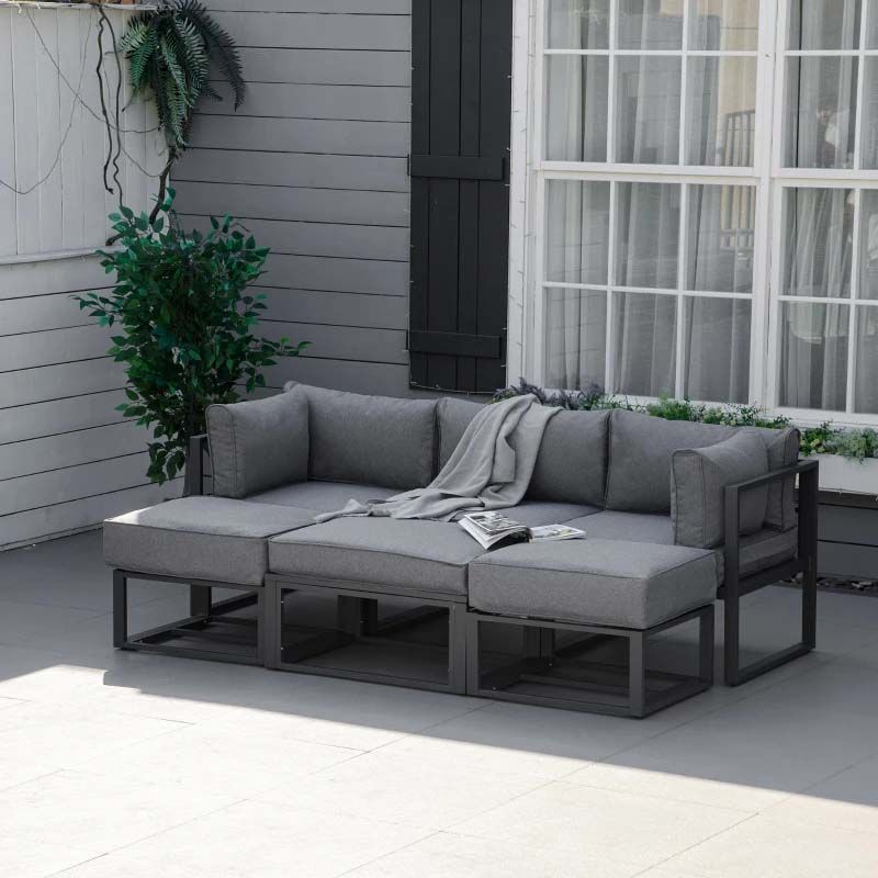3-Seater Metal Garden Furniture Set - Grey