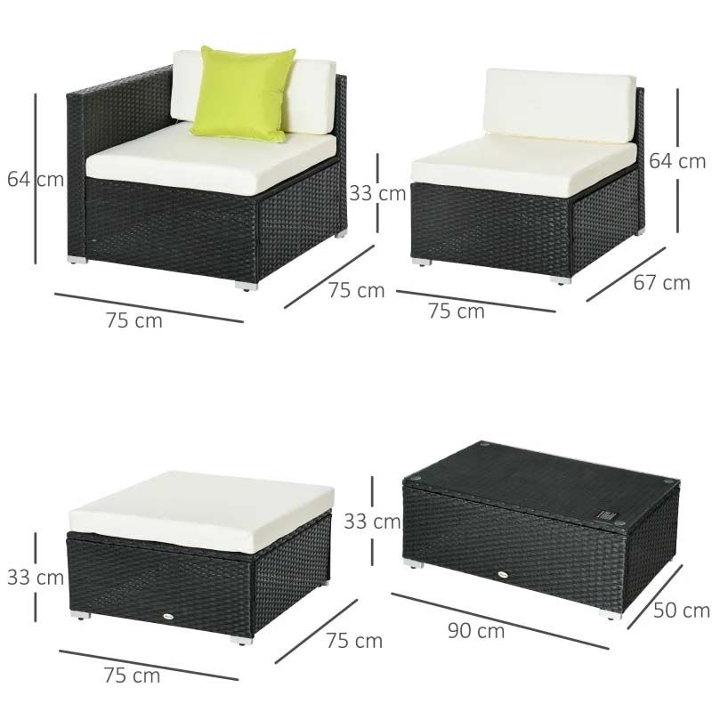 5 Piece Rattan Garden Furniture Set - Cream White/Black