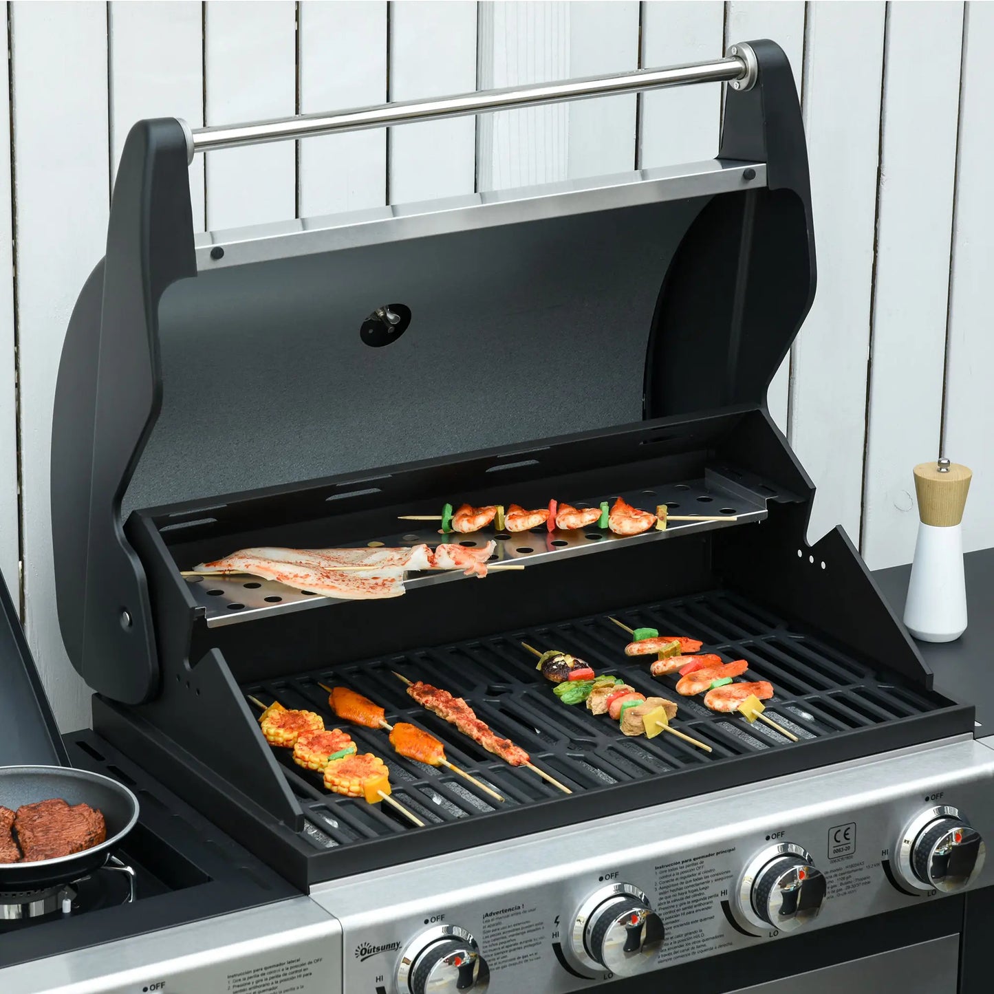Gas Barbecue Grill 4+1 Burner w/ Side Burner Warming Rack, Stainless Steel