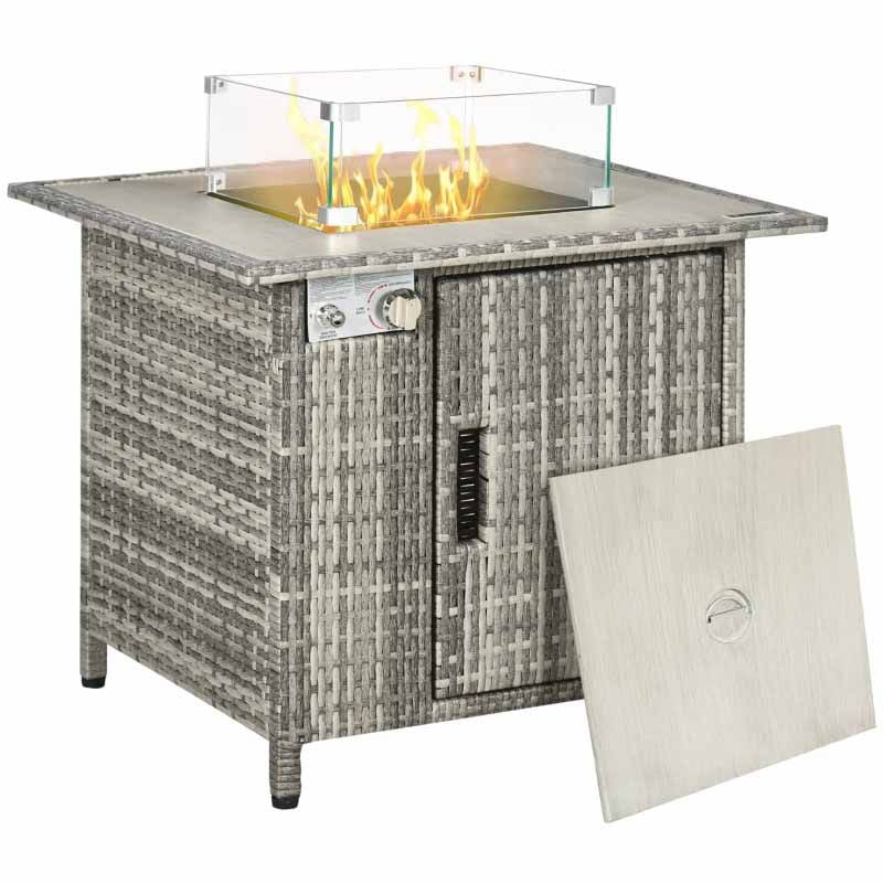 Rattan Gas Fire Pit Table - Grey