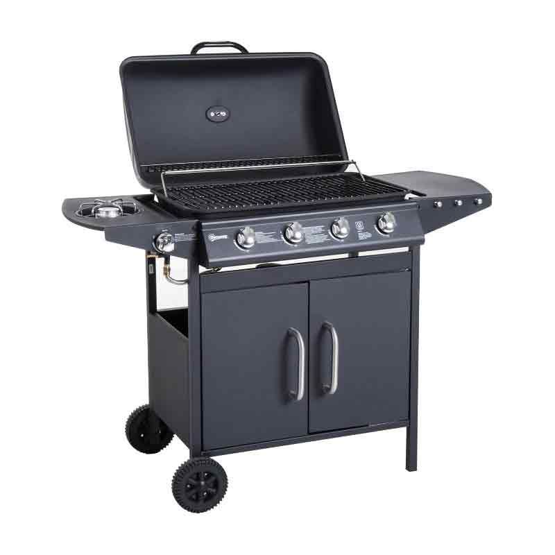 4+1 Deluxe Steel Gas BBQ Grill With Two Wheels - Black