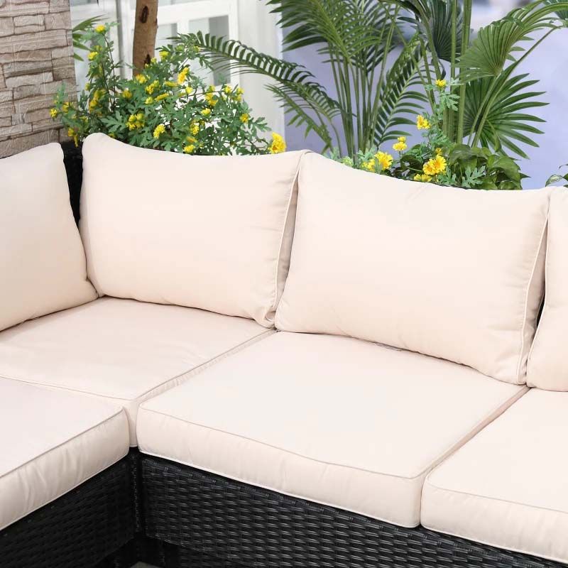 5-Seater Corner Rattan Furniture Garden Set - Black / Beige
