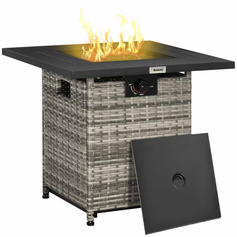 Rattan Gas Fire Pit Table - Grey/Black