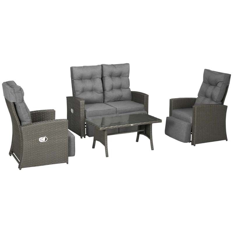4 Seater Rattan Garden Furniture Set - Grey