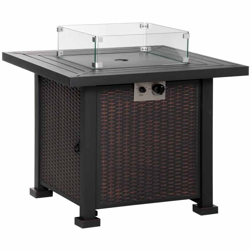 Square Propane Gas Fire Pit Table - Black