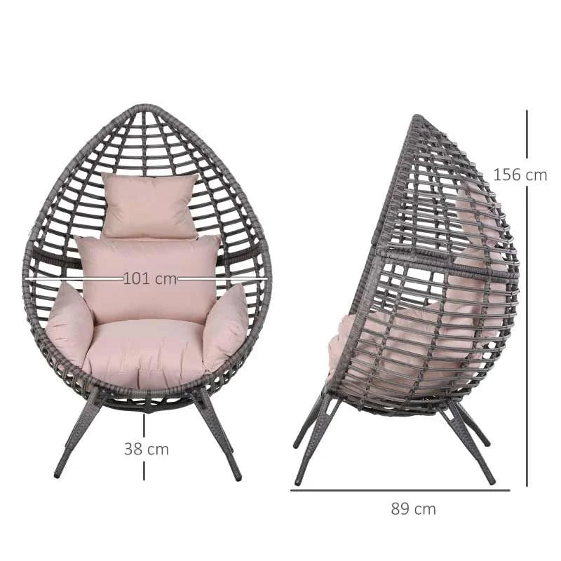 PE Teardrop Rattan Egg Chair with Cushions - Beige/Grey