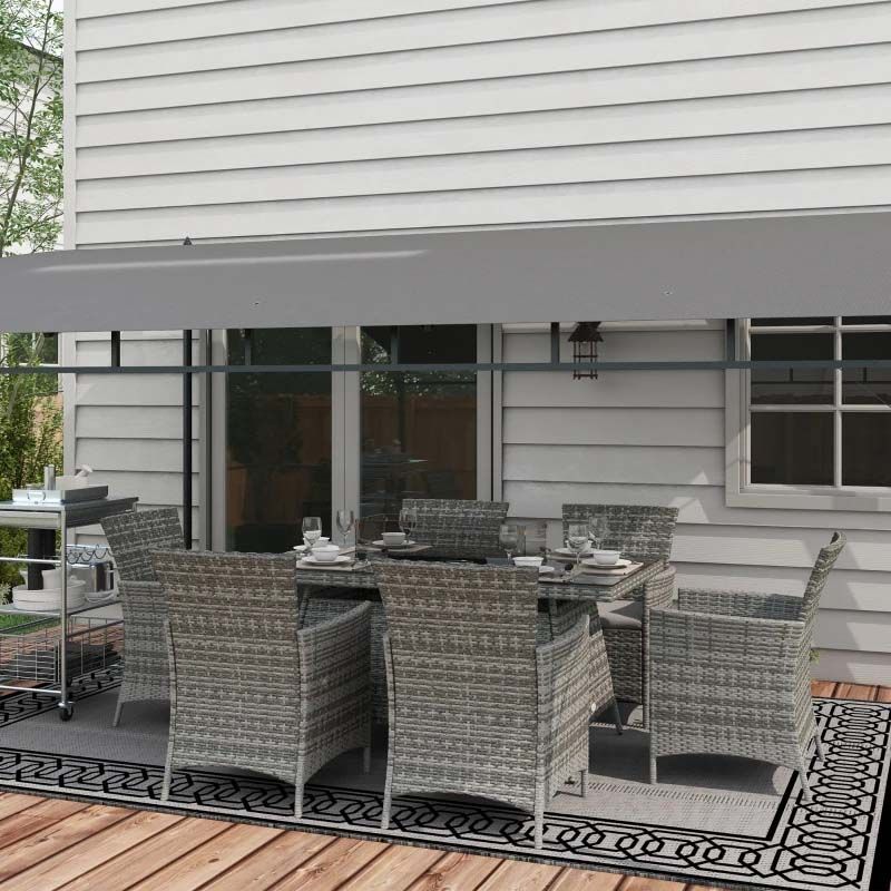 6 Seater Garden Rattan Dining Fire Pit Table and Chairs Set - Grey