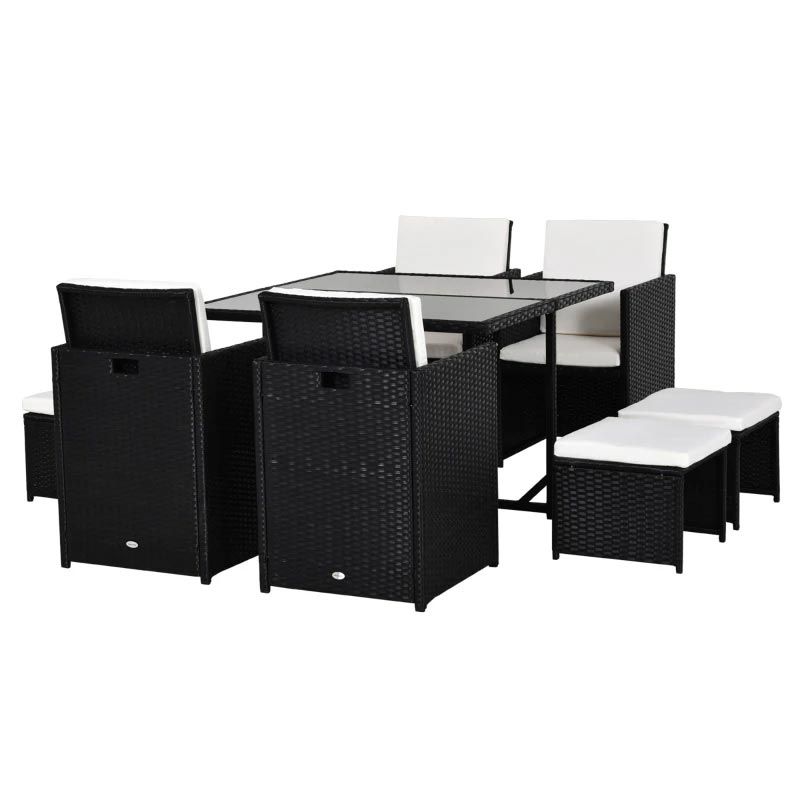 8-Seater Rattan Dining Table and Chair Set - Black & White